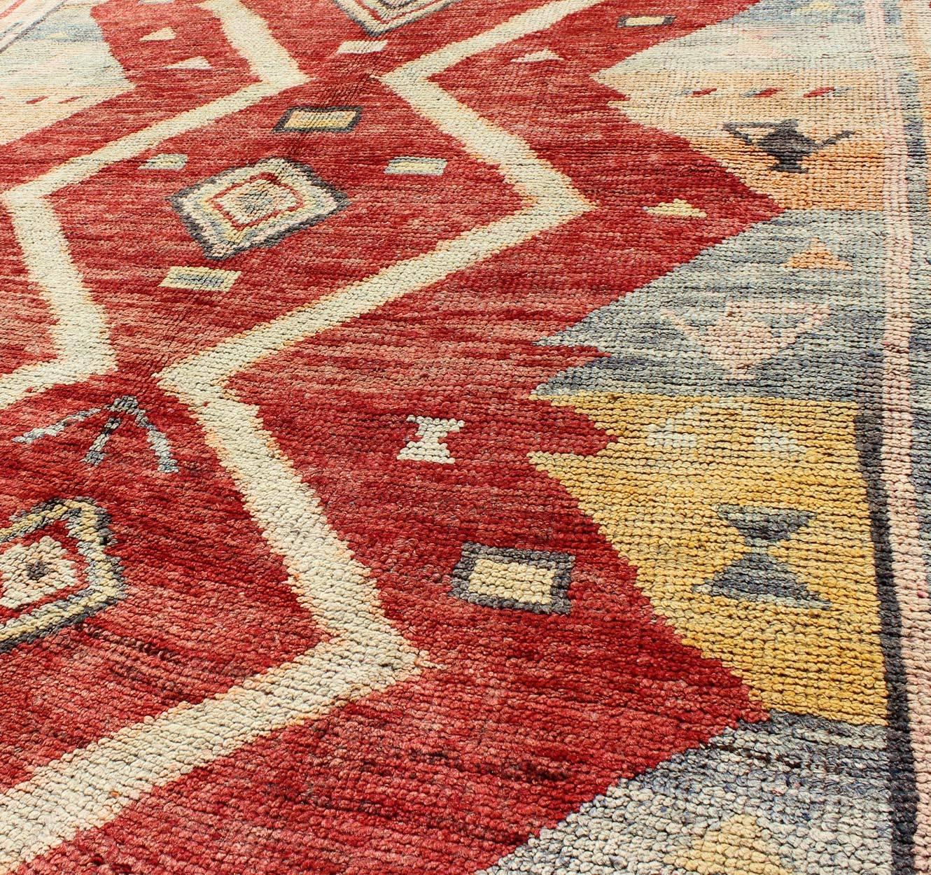 Colorful Antique Turkish Tulu Rug with Diamond Shapes Among Geometric Motifs In Excellent Condition For Sale In Atlanta, GA