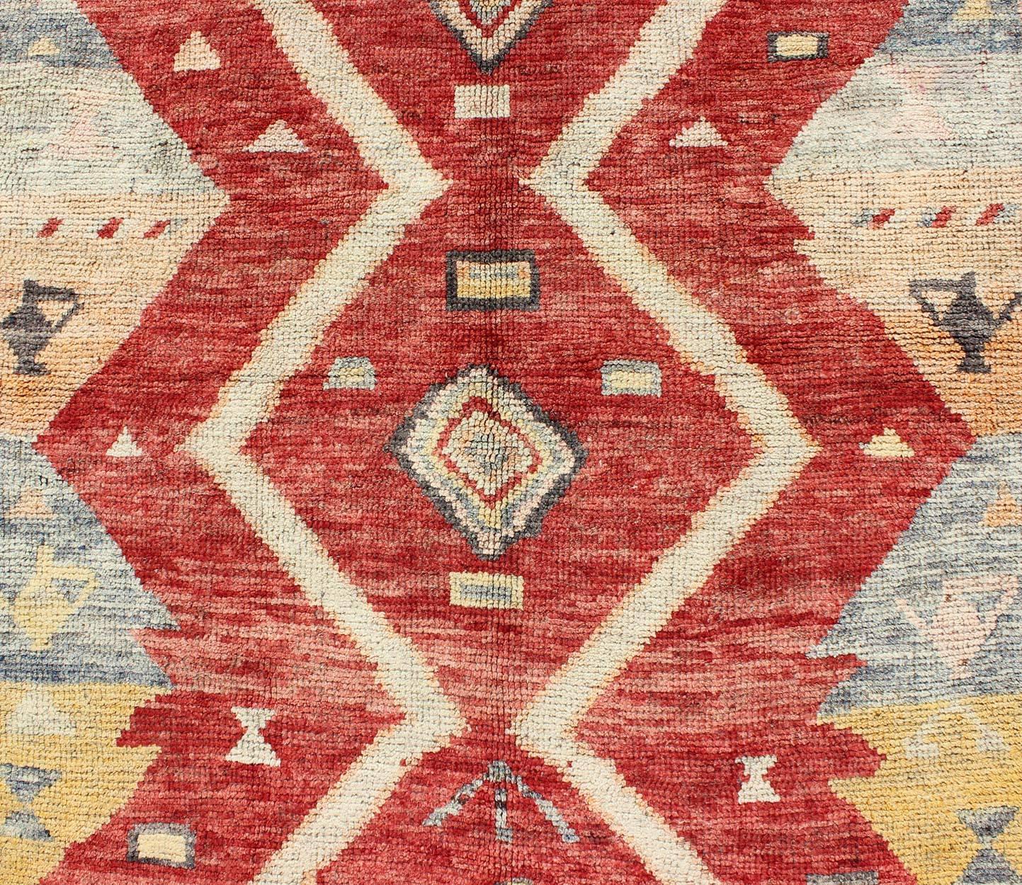 Mid-20th Century Colorful Antique Turkish Tulu Rug with Diamond Shapes Among Geometric Motifs For Sale