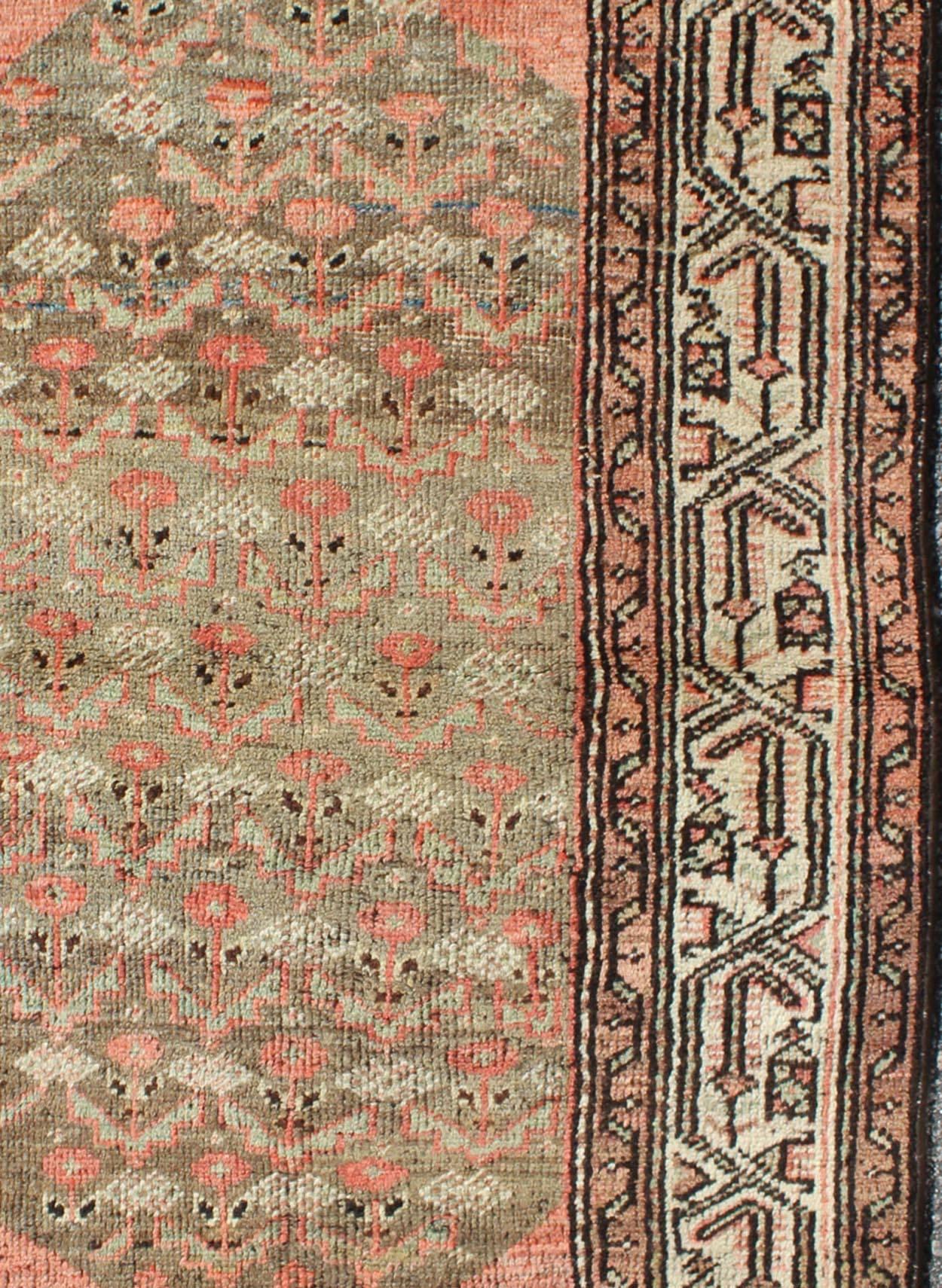 Antique Persian Hamadan Carpet with Tribal Designs in Taupe, Ivory and Orange In Good Condition In Atlanta, GA