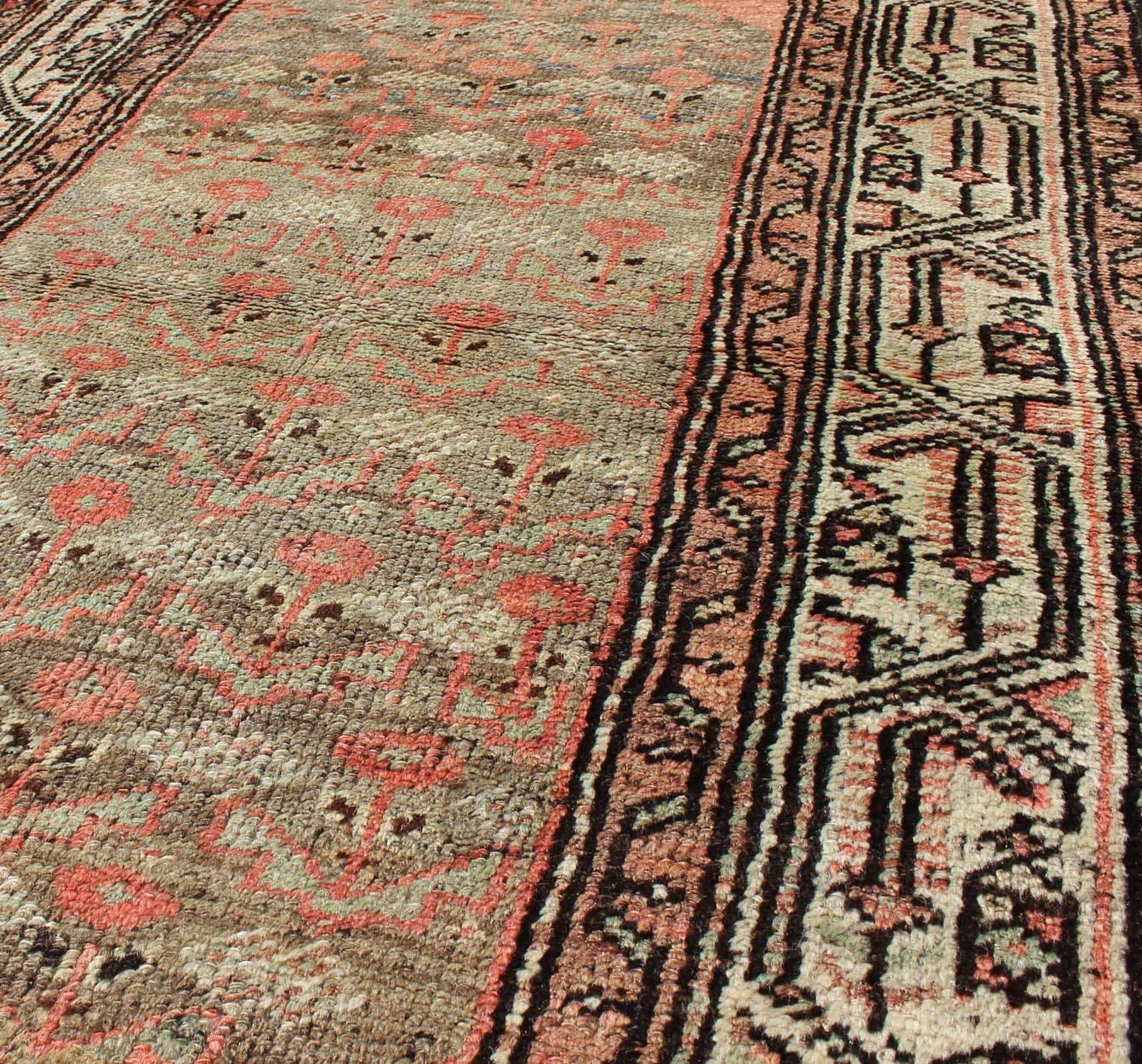 Early 20th Century Antique Persian Hamadan Carpet with Tribal Designs in Taupe, Ivory and Orange