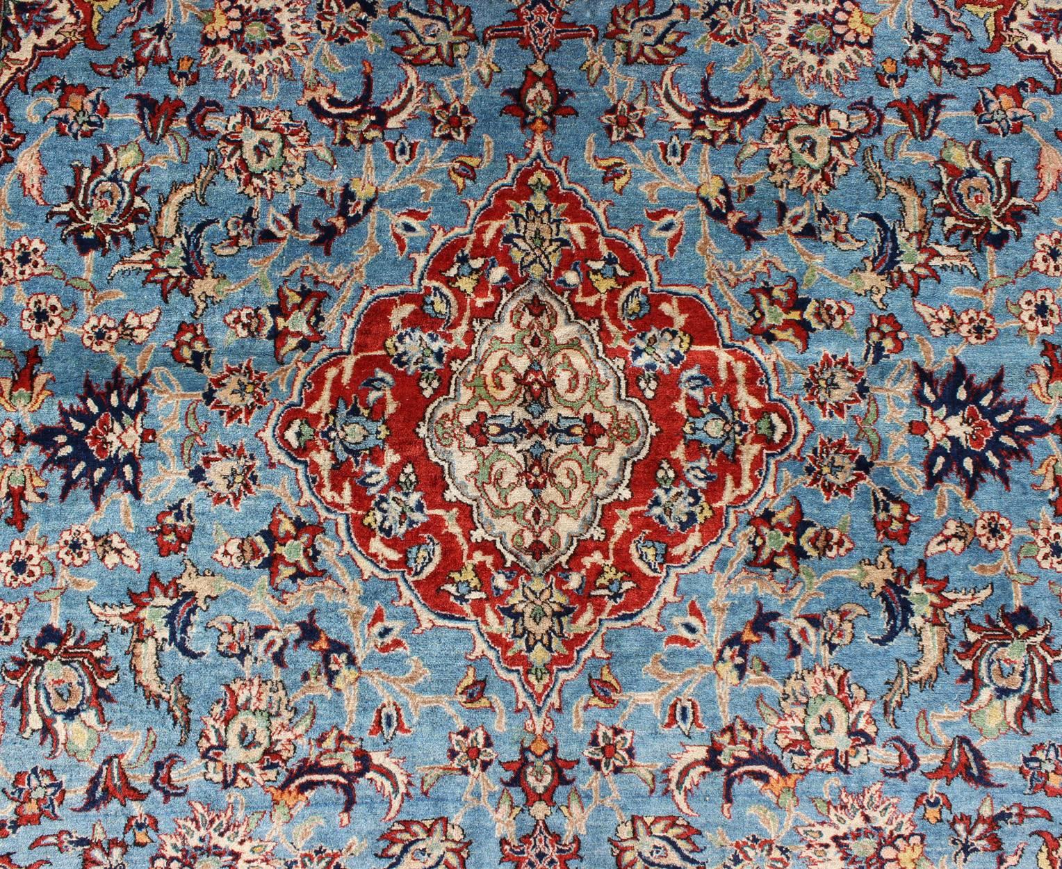 Very Fine Persian Isfahan Rug with Intricate Florals in Persian Blue & Red In Excellent Condition For Sale In Atlanta, GA