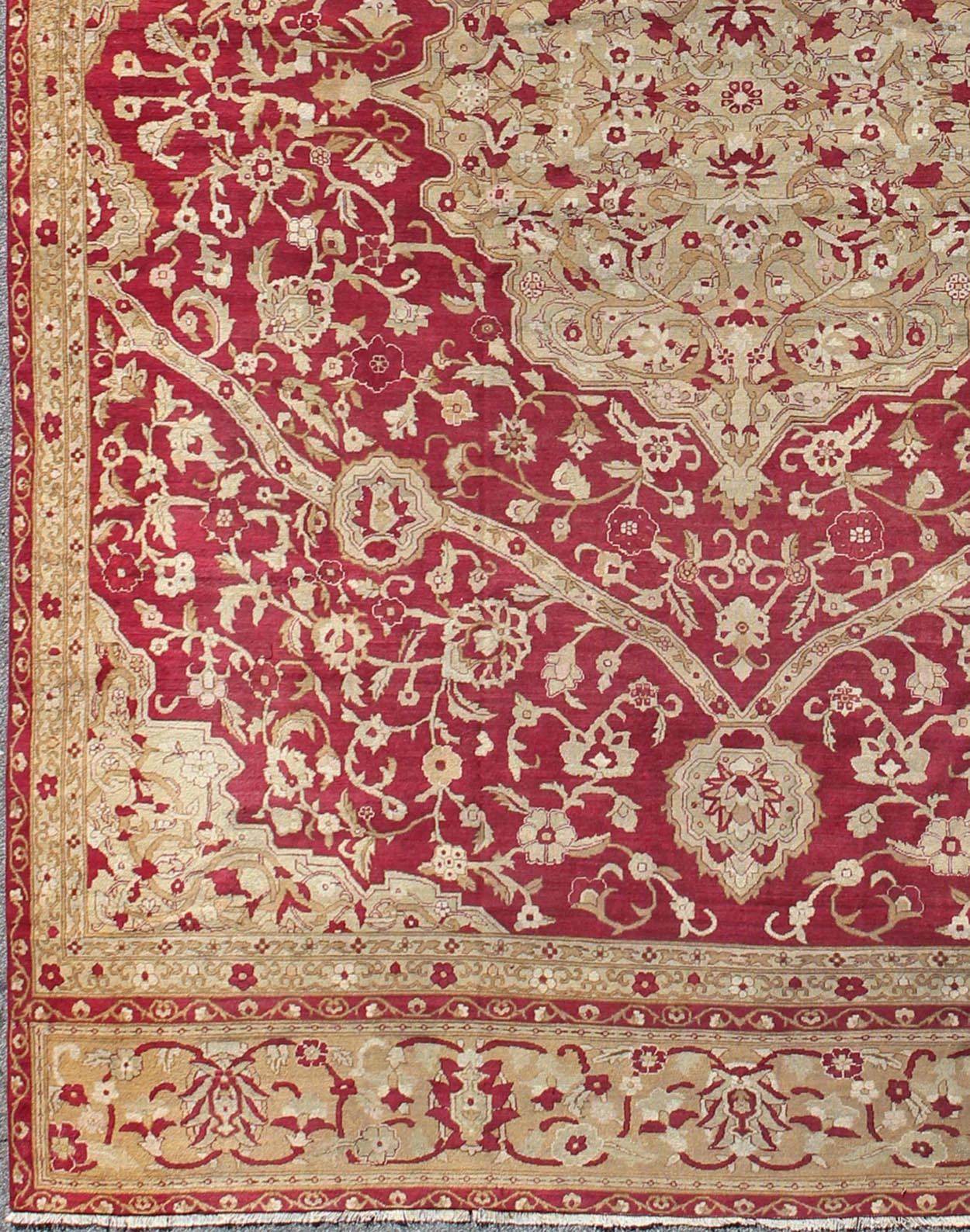 Large Antique Agra Carpet with Floral Design. Keivan Woven Arts / rug /13-0603, country of origin / type: Iran / Sultanabad , circa 1890. 

Measures: 13' x 18'

Large elegant Antique Agra Carpet with Floral Design in Tones of Red, taupe and light