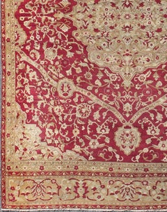 Large Antique Agra Carpet with Floral Design in Red, Taupe and Light Green