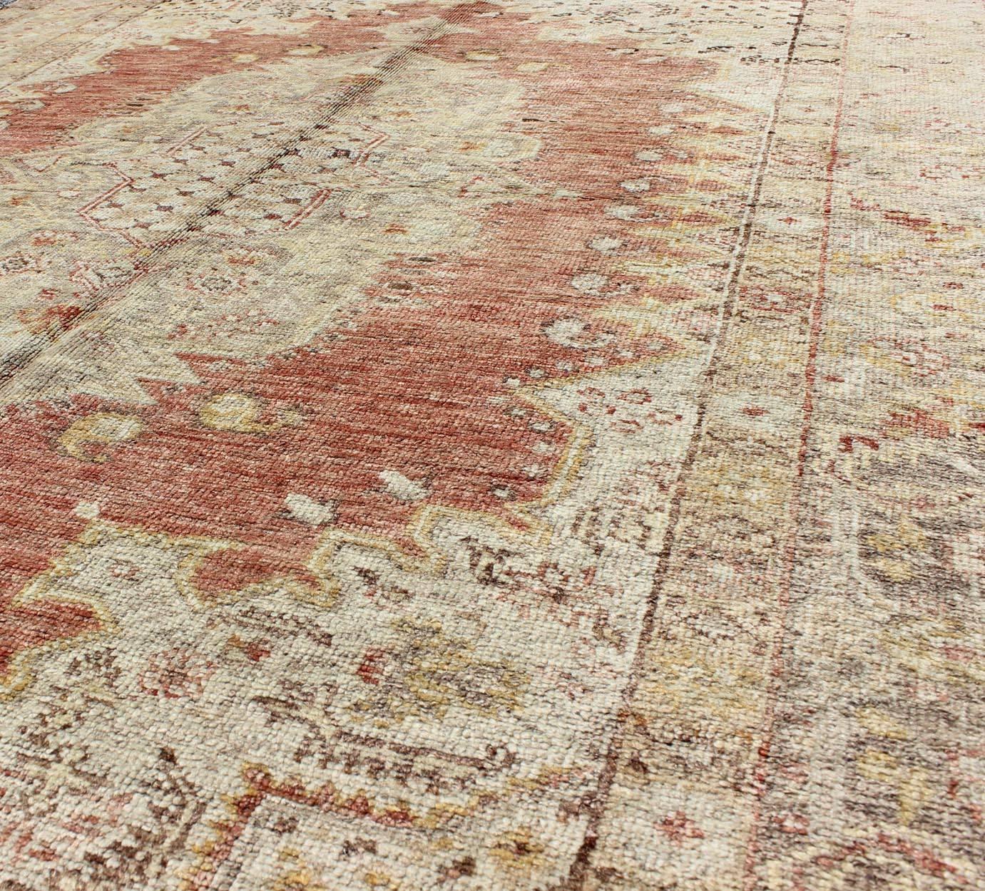 Hand-Knotted Antique Turkish Sevas Rug with Fine Weave in Cream, Sand and Red