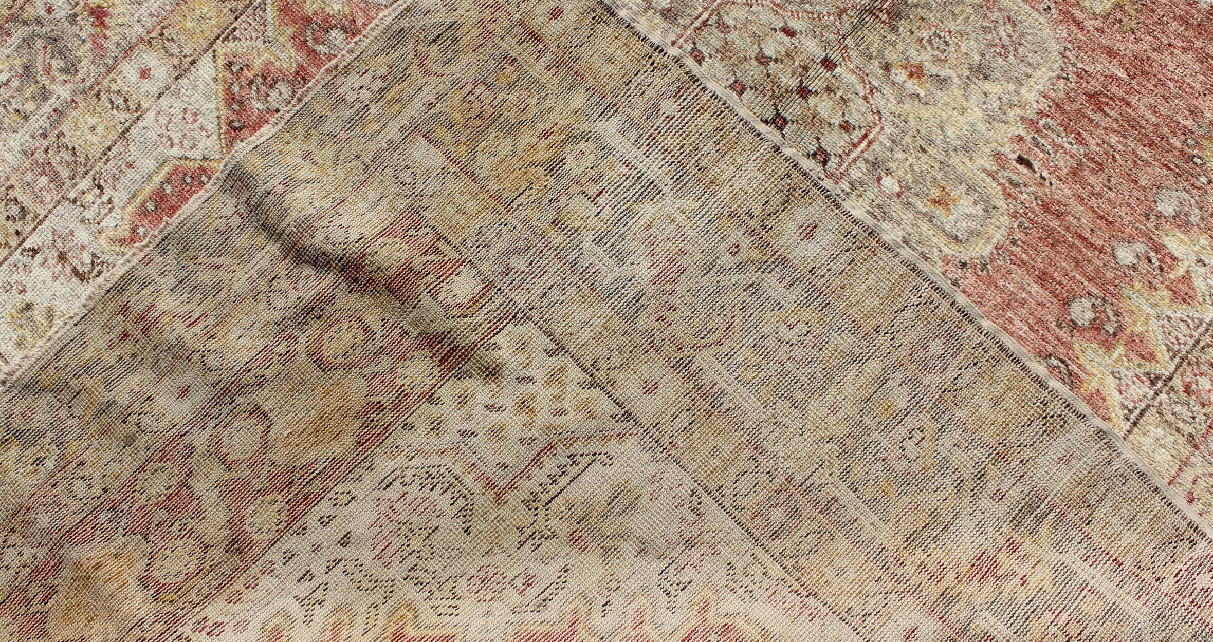 Antique Turkish Sevas Rug with Fine Weave in Cream, Sand and Red In Excellent Condition In Atlanta, GA