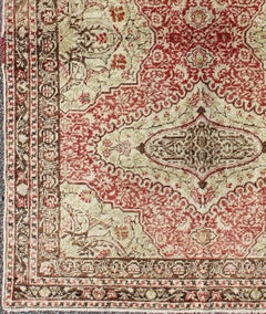 Fine Turkish Sivas Rug with Classic Medallion Design in Red, Ivory and Green