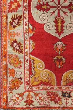Center Medallion Antique Turkish Oushak Rug with Red Ground & Multi Colors