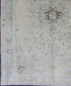 Muted Turkish Oushak Carpet with Center Medallion Design in Grey, Sand & Taupe