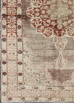 Vintage Turkish Oushak Rug with Faded Plum and Cream Tones 4 x 6'3