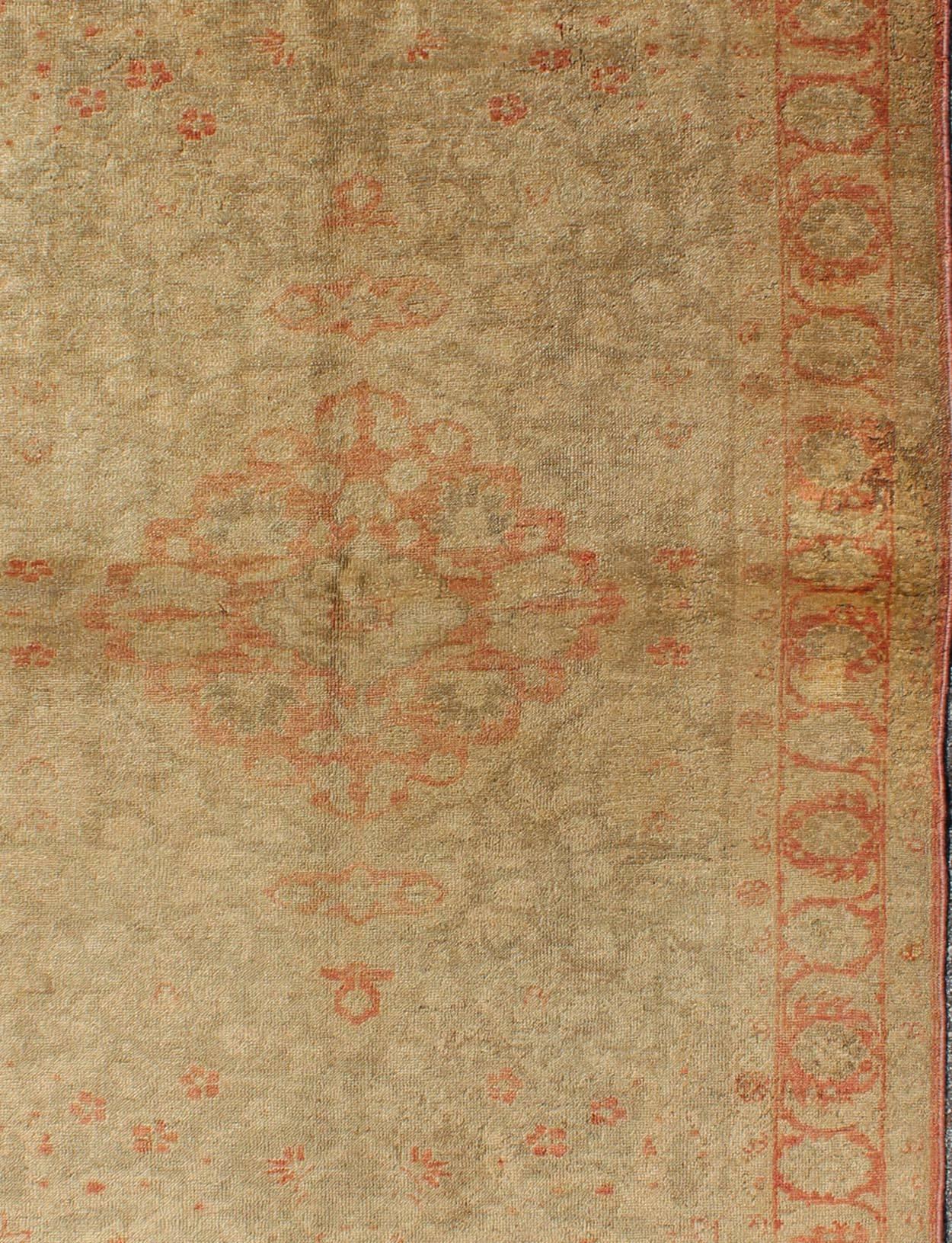 Turkish Muted Fine-Weave Sivas Rug with Botanical and Floral Elements in Red & Tan For Sale
