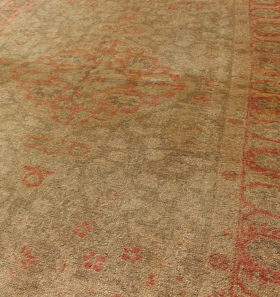 Hand-Knotted Muted Fine-Weave Sivas Rug with Botanical and Floral Elements in Red & Tan For Sale