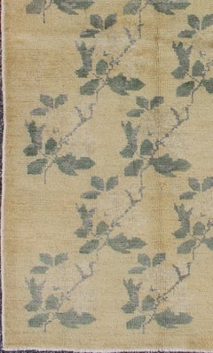 Floral Turkish Oushak Carpet with All-Over Vining Flower Design in Tan and Gray