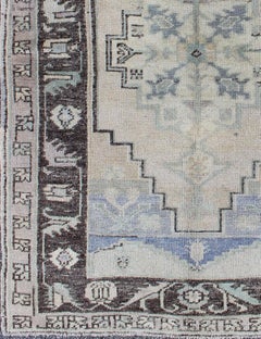 Vintage Turkish Oushak Rug with Mocha Brown and Light Gray Geometric Florals