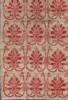 Vintage Turkish Tulu Carpet with Repeating Red Boteh & Light Green Field