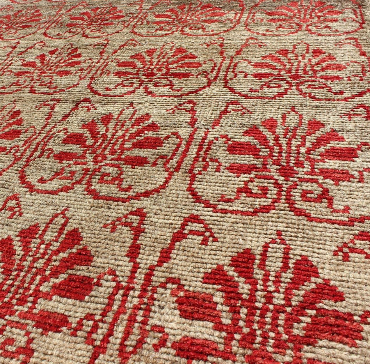 20th Century  Vintage Turkish Tulu Carpet with Repeating Red Boteh & Light Green Field For Sale