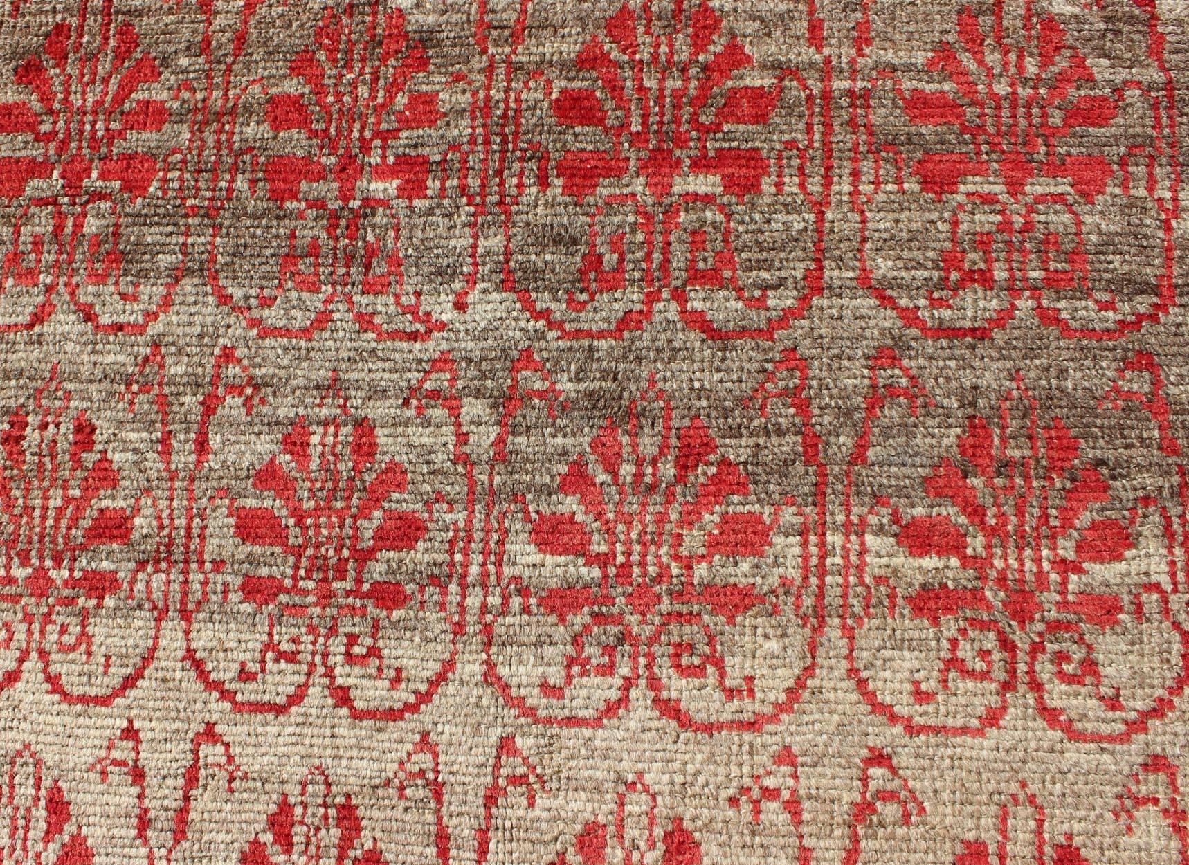 Wool  Vintage Turkish Tulu Carpet with Repeating Red Boteh & Light Green Field For Sale
