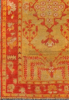 Antique Turkish Oushak Rug With Willow Trees Design in Orange Red & Yellow-Green