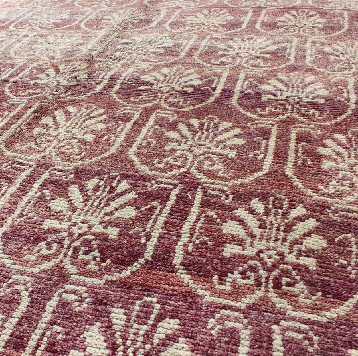 20th Century Unique Turkish Tulu Rug with All-Over Paisley Design in Light Aubergine & Ivory
