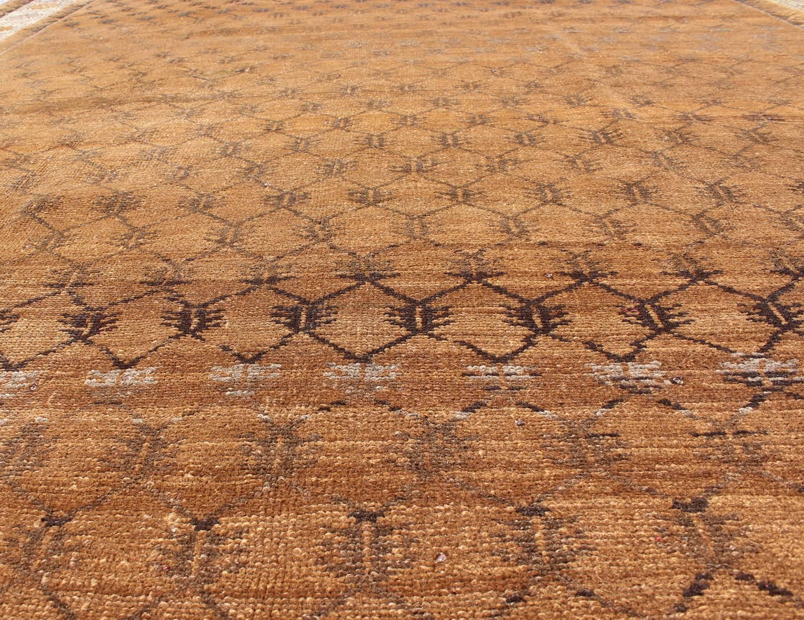 20th Century Vintage Hand Knotted Turkish Kars Rug With All-Over Lattice Design in Browns  