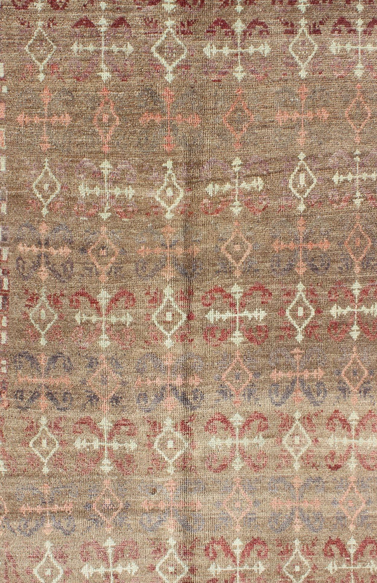 Oushak Vintage Turkish Carpet with All-Over Design Set on Light Taupe Field For Sale