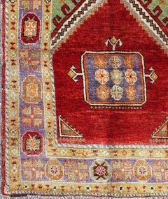 1930's Antique Prayer Design Turkish rug in Colorful Geometric Pattern