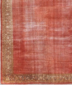 Antique Sultanabad Carpet with Open Red Field and Yellow-Green Floral Border