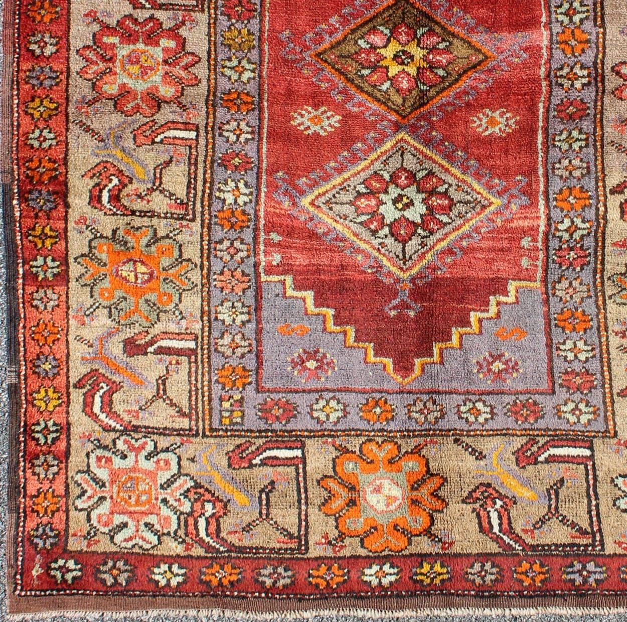 Square shape Antique Turkish Oushak Rug with Geometric Medallions & Floral Border, Keivan Woven Arts/ rug/ EN-140239 ,  Origin/Turkey, Hand Knotted in wool pile and wool foundation

Measures: 4'3 x 4'5

This vibrant Oushak rug features an