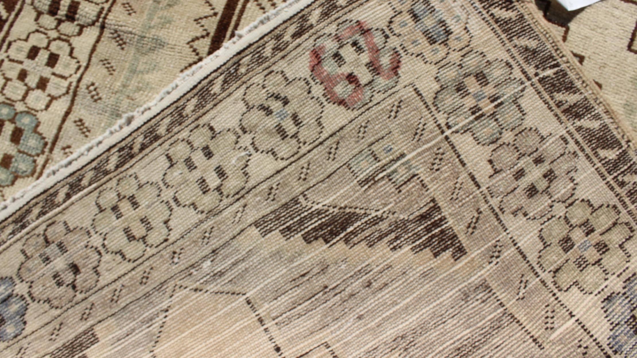 20th Century Vintage Oushak Rug from Turkey with Geometric Medallion in Cream and Blue For Sale