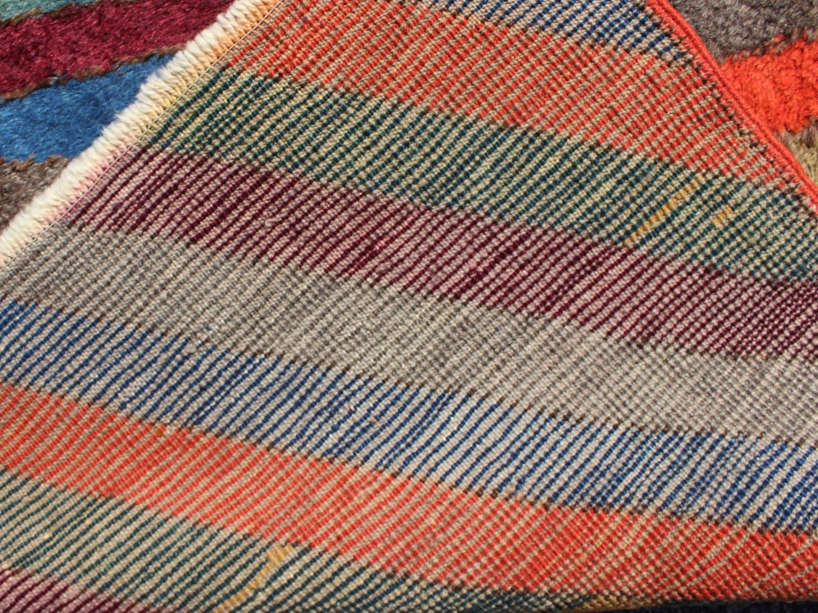 Colorful Vintage Turkish Tulu Rug with Horizontal Stripes & Fine Wool For Sale 1