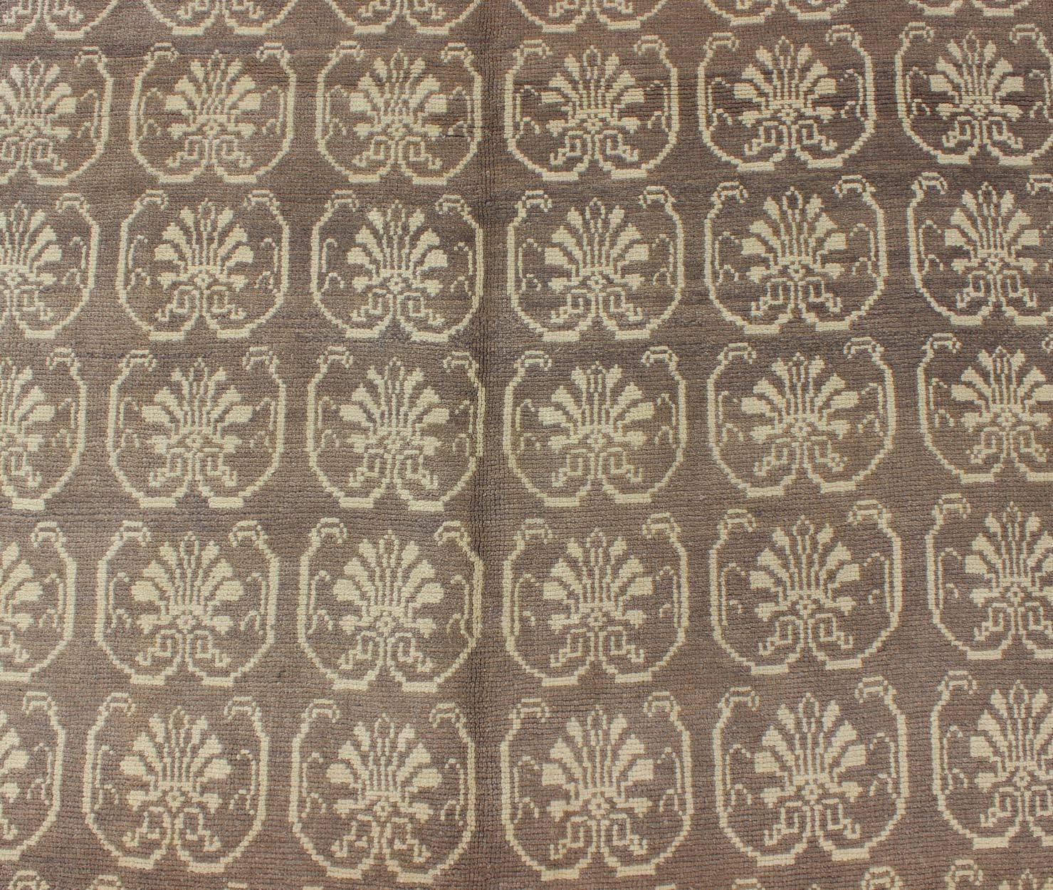 20th Century All-Over Design Vintage Turkish Tulu Carpet with Cream and Gray/Aubergine  For Sale