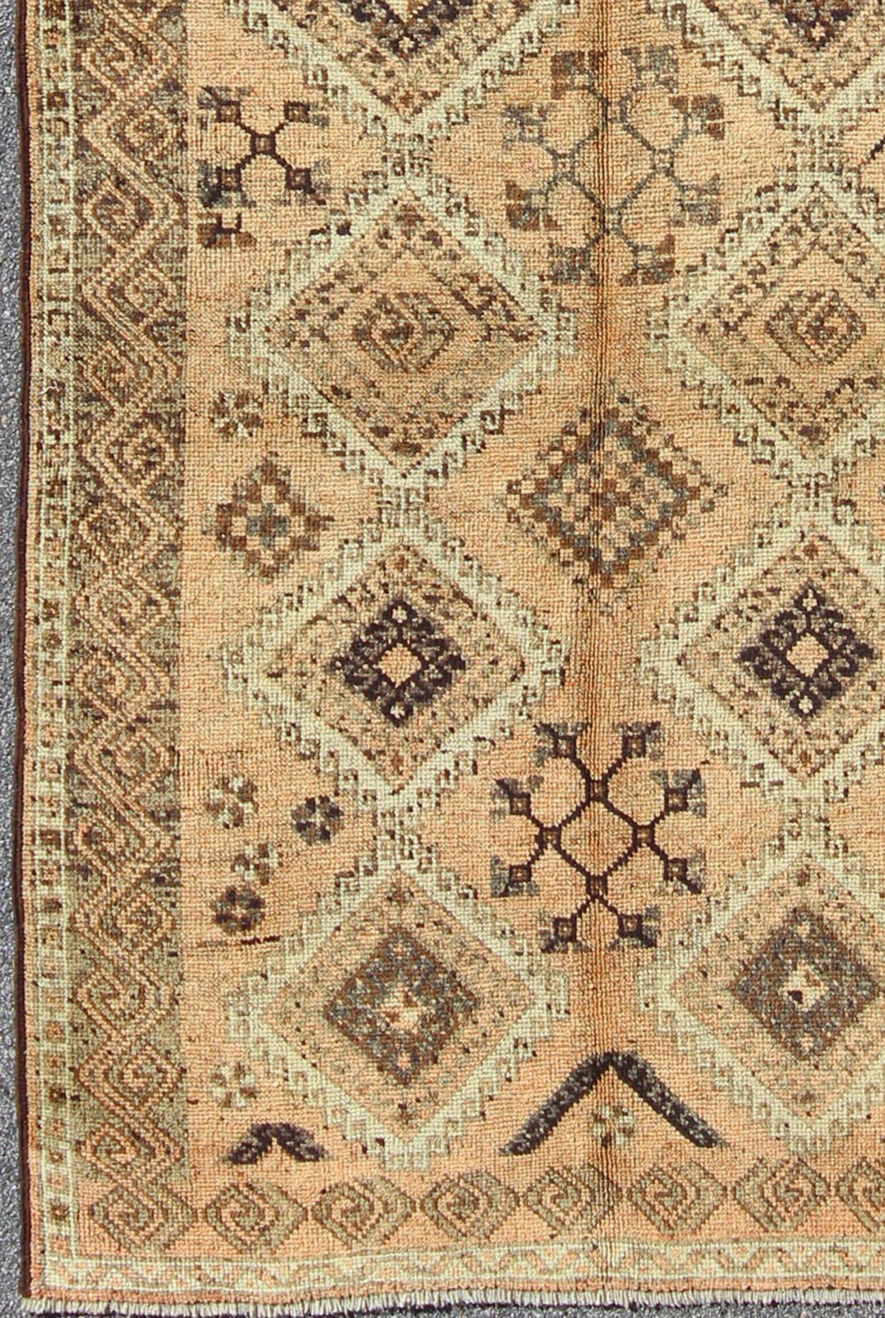 Vintage Tribal Turkish wide runner  with Repeating Diamond & Geometric Motifs   Rug/TU-SIM-26, Vintage tribal rug, Moroccan rug, vintage Moroccan
This vintage Turkish wide runner features a unique blend of colors and an intricately beautiful design.
