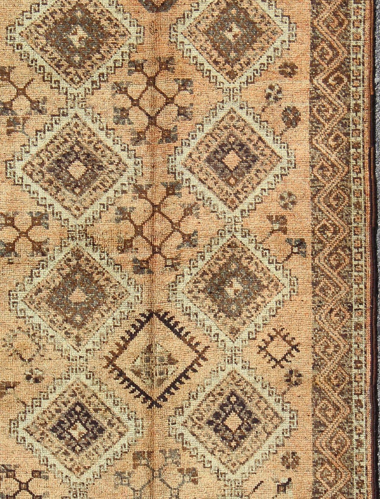 Vintage Tribal Turkish wide runner with Repeating Diamond & Geometric Motifs In Good Condition For Sale In Atlanta, GA