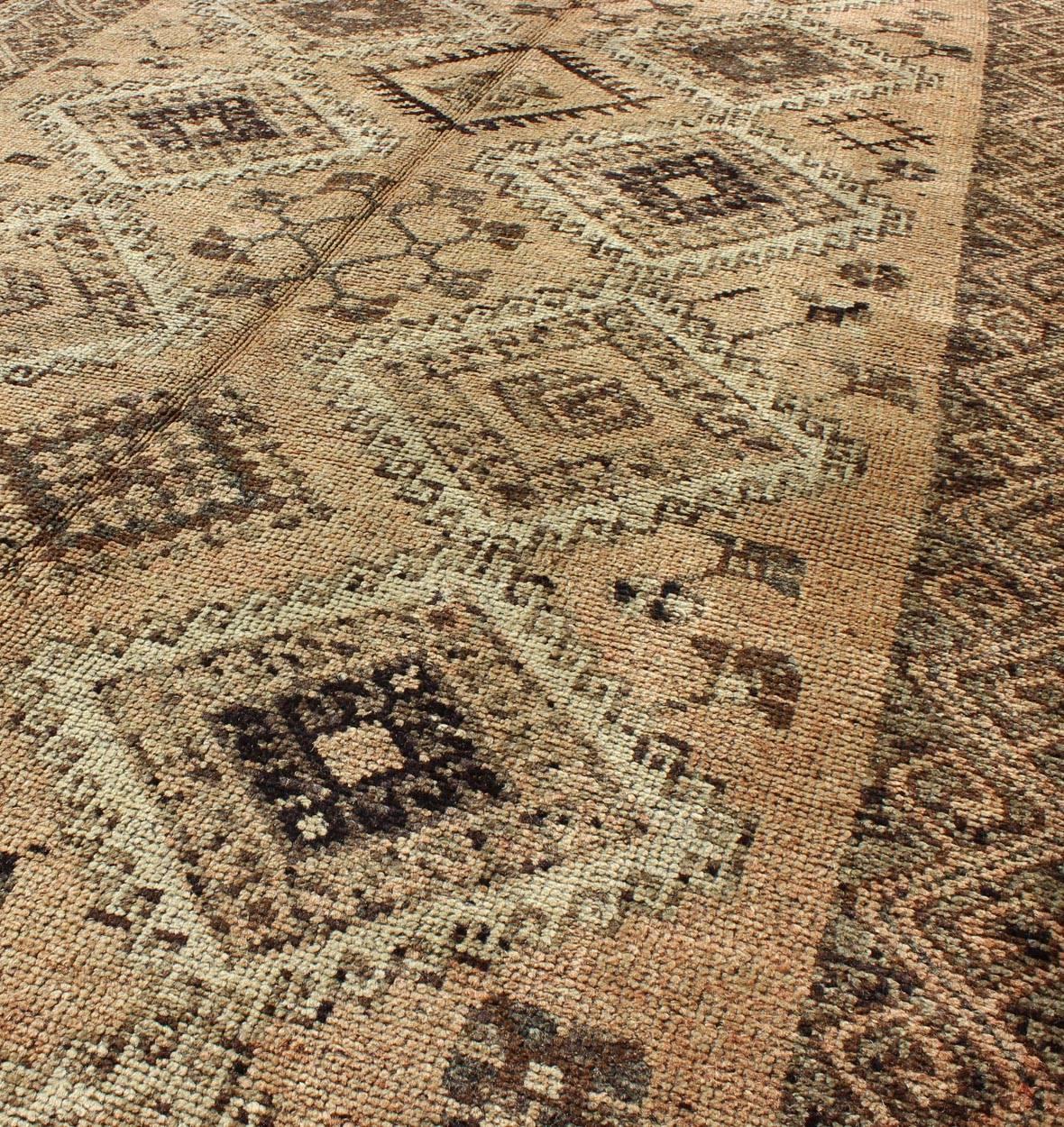 20th Century Vintage Tribal Turkish wide runner with Repeating Diamond & Geometric Motifs For Sale