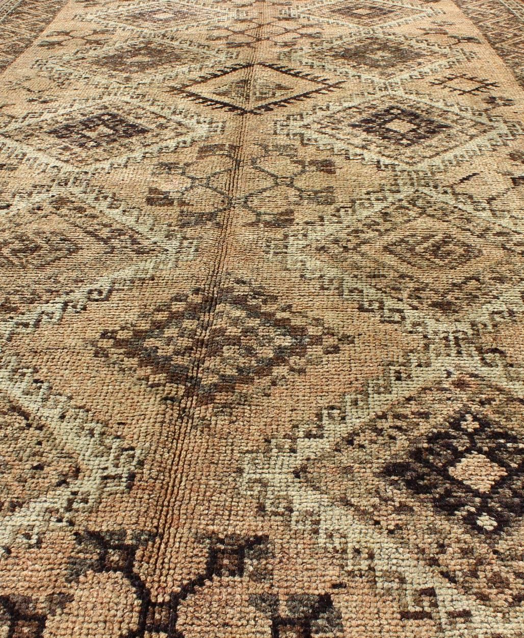 Wool Vintage Tribal Turkish wide runner with Repeating Diamond & Geometric Motifs For Sale