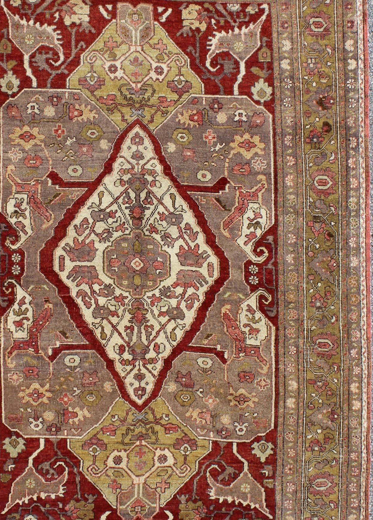 Agra Unique Turkish Oushak Carpet with Medallion Design and Intricate Floral Motifs For Sale