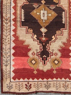 Vintage Turkish Oushak Gallery Rug with Rich Burgundy and Warm Caramel