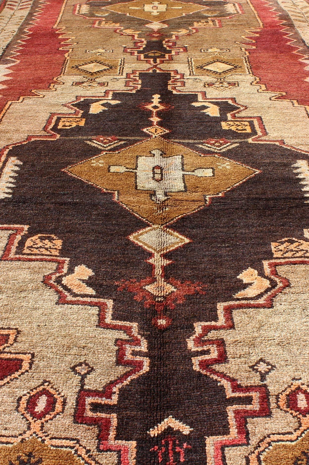 20th Century Tribal Turkish Rug from Turkey with Colorful Dual Central Medallion Design For Sale