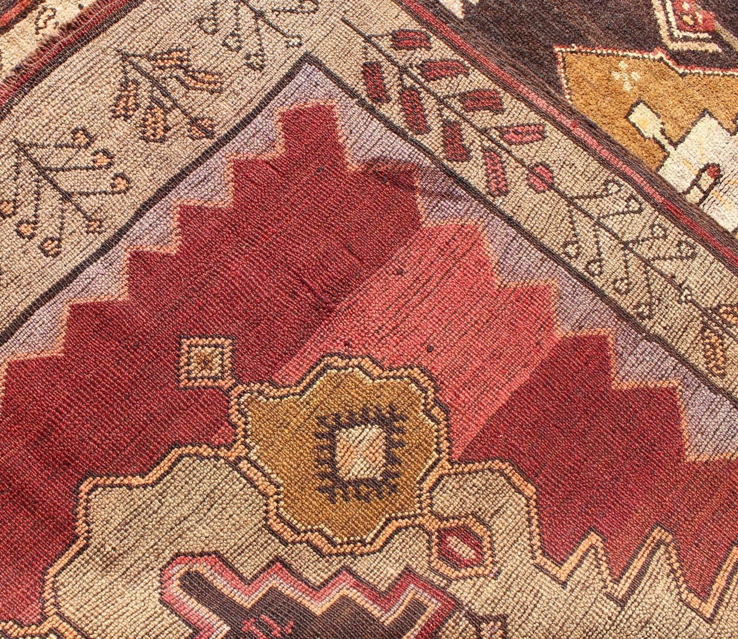 Wool Tribal Turkish Rug from Turkey with Colorful Dual Central Medallion Design For Sale