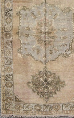 Vintage Turkish Oushak Carpet with Multi-Medallions in Tan and Gray