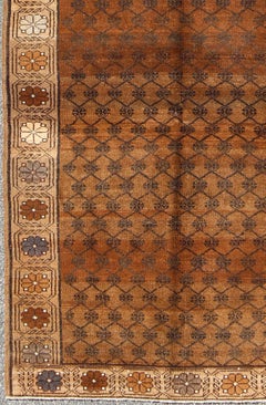 Vintage Turkish Kars Tribal Rug with All-Over Modern Design in Brown Colors
