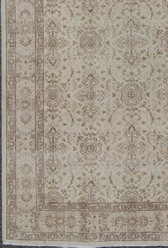 Vintage Turkish Oushak Carpet with Botanical Motifs Set on an Cream Ground