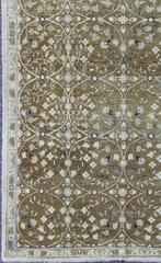 Antique All-Over Design Oushak Rug with Flowers in Ivory and Olive Green