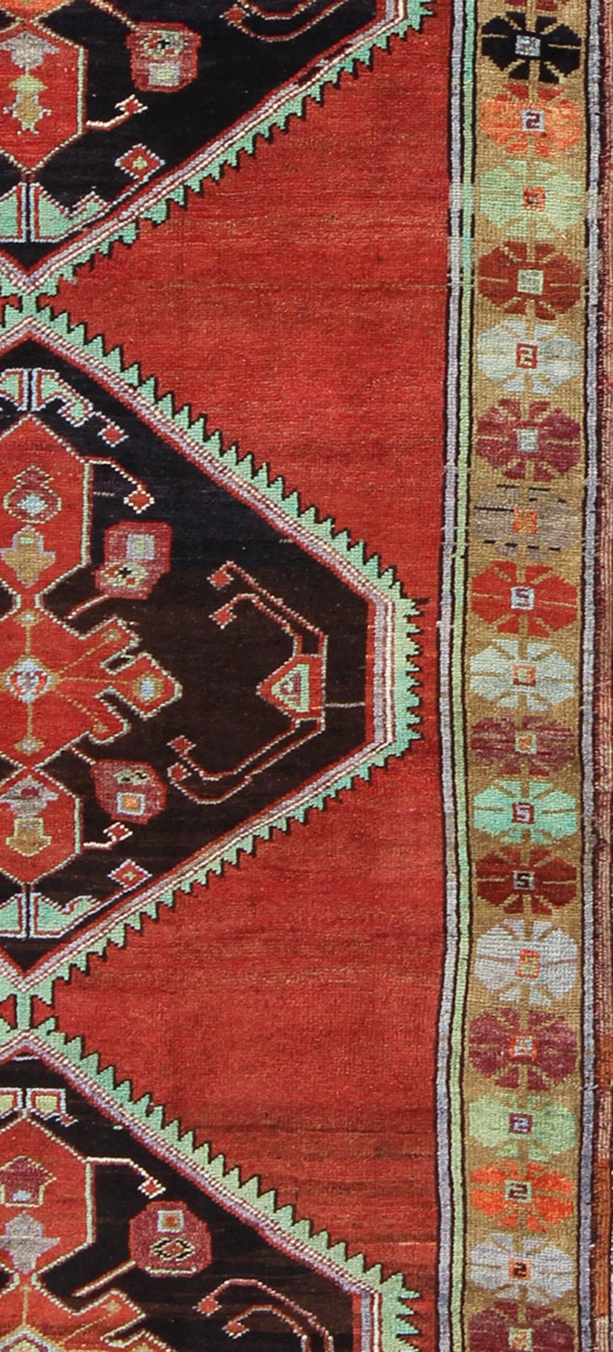 Hand-Knotted Unique and Colorful Turkish Oushak Rug with Multi-Layered Medallions & Cornices For Sale