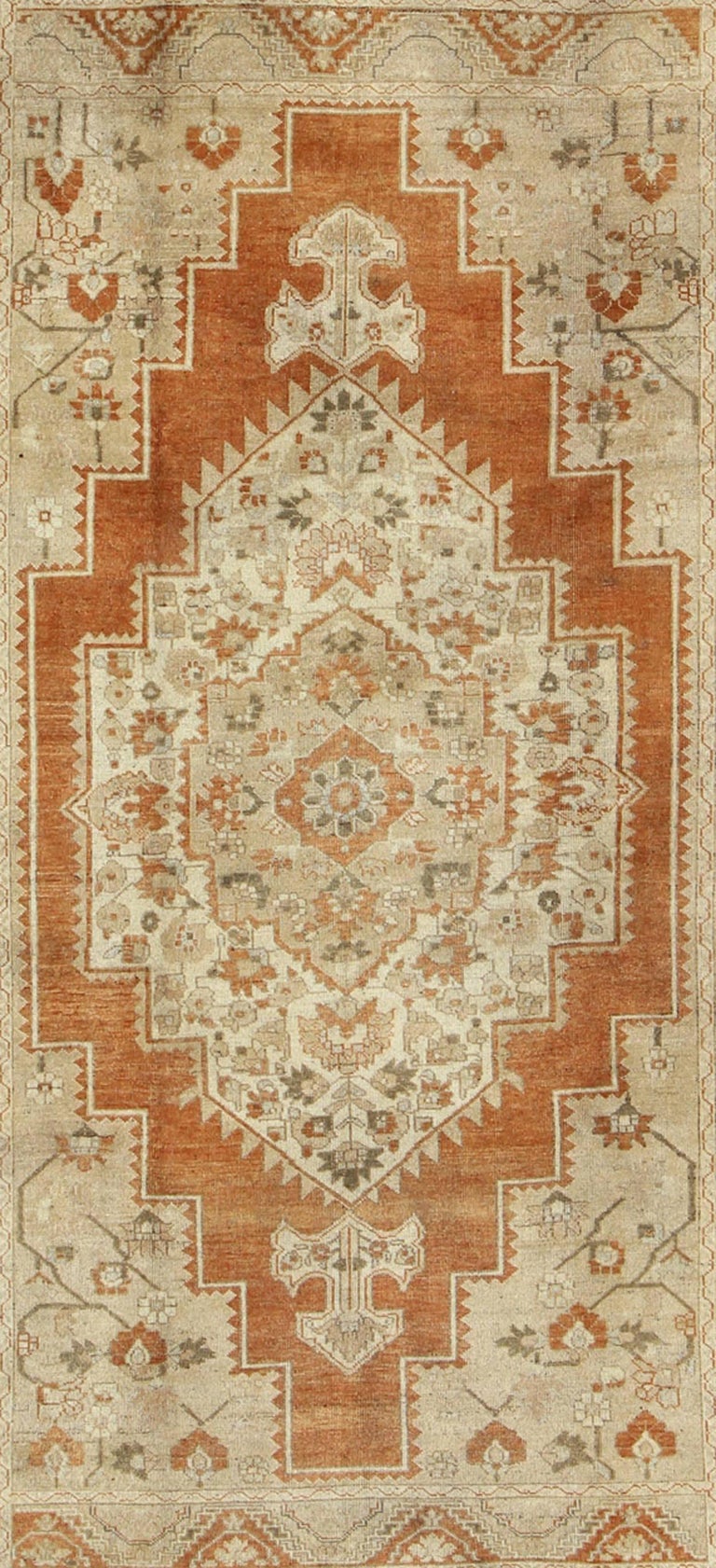 Vintage Turkish Oushak Rug in Rust, Green, Cream, Tape and Neutral ...