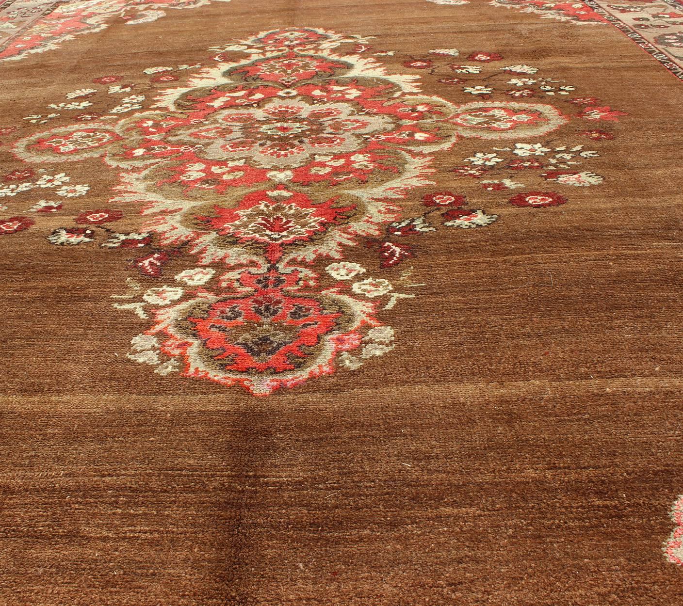 20th Century Vintage Turkish Rug with Unique Colors in Brown, Taupe, Green and Gray For Sale