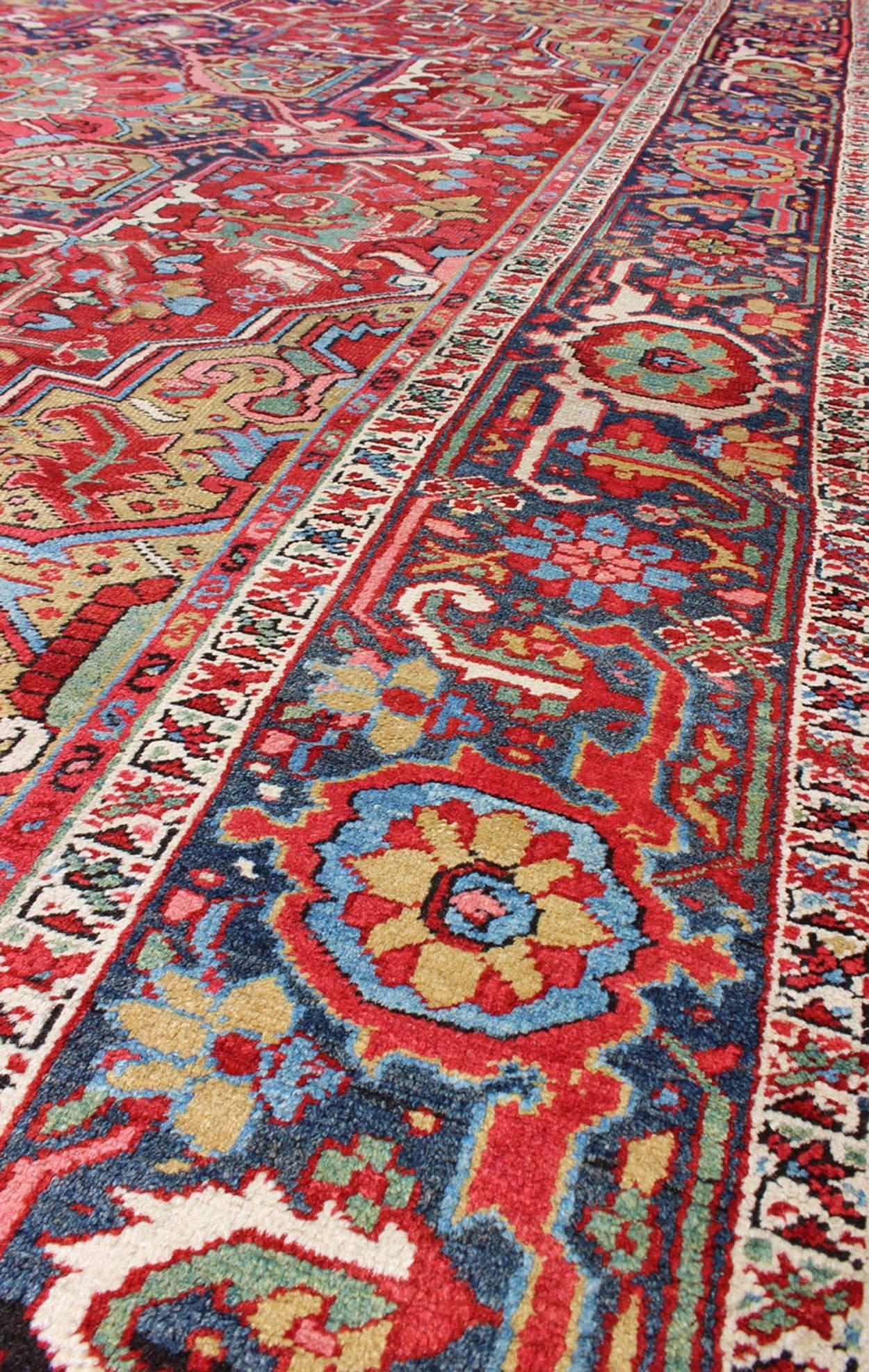 Heriz Serapi Antique Heriz Carpet with Stylized Floral Motifs and Complementary Border For Sale