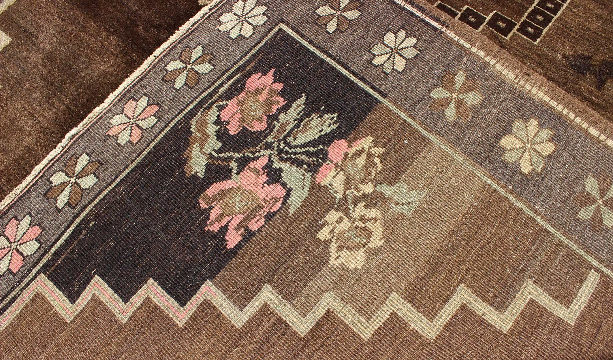 Vintage Brown Turkish Rug with Geometric Design in Various Brown Colors  In Excellent Condition For Sale In Atlanta, GA