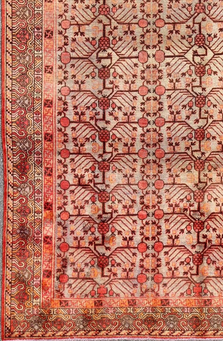 Large Khotan Antique Rug with Pomegranate Design in Taupe, Green, Red ...