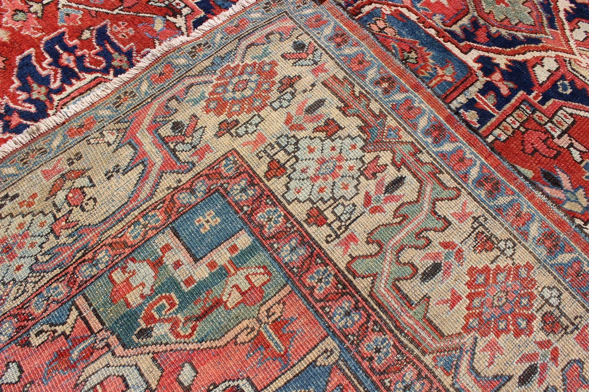 Antique Persian Serapi Rug with Geometric Central Medallion and Colorful Design For Sale 1