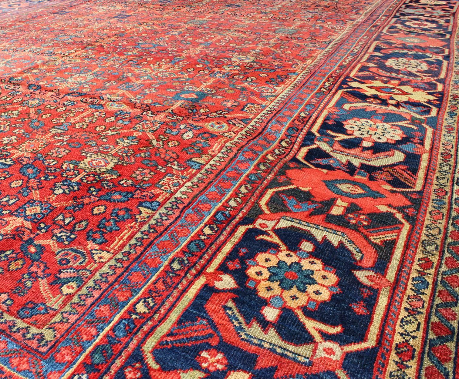 Hand-Knotted Antique Sultanabad Rug with All Over Geometric Design in Red, Blue, Green For Sale